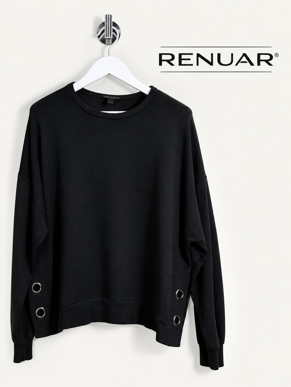 Renuar Black Grommet Detail Oversized Sweatshirt Top Womenâs L/G Large